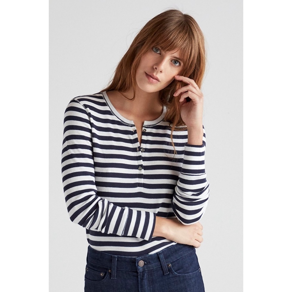 NWT Lucky Brand XS Navy Striped Henley Tee